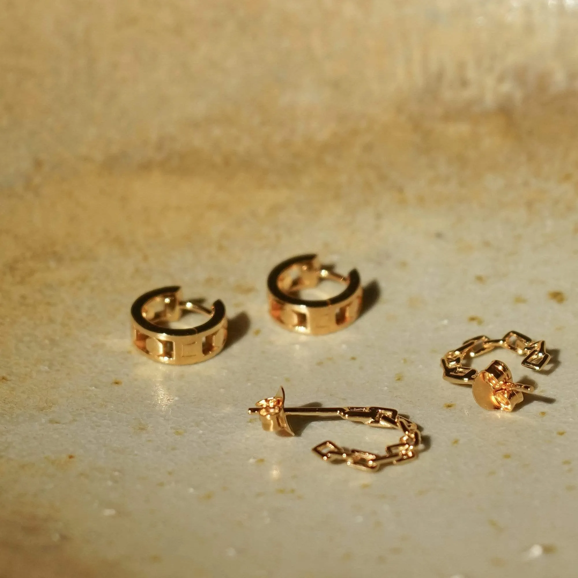 Chunky Huggie Hoop Earrings 18ct Gold Plate