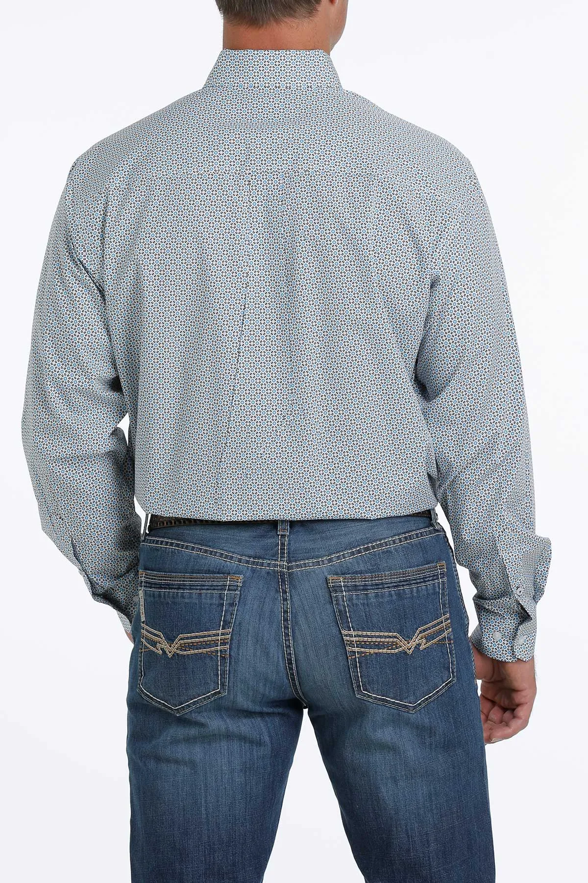 Cinch Men's White Pattern Button Down Shirt Long Sleeve