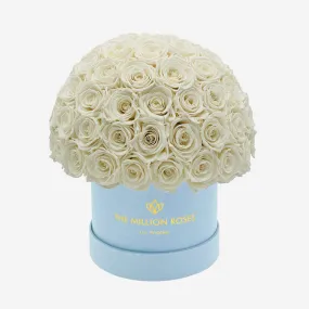 Classic Light Blue Suede Superdome Box | White Roses