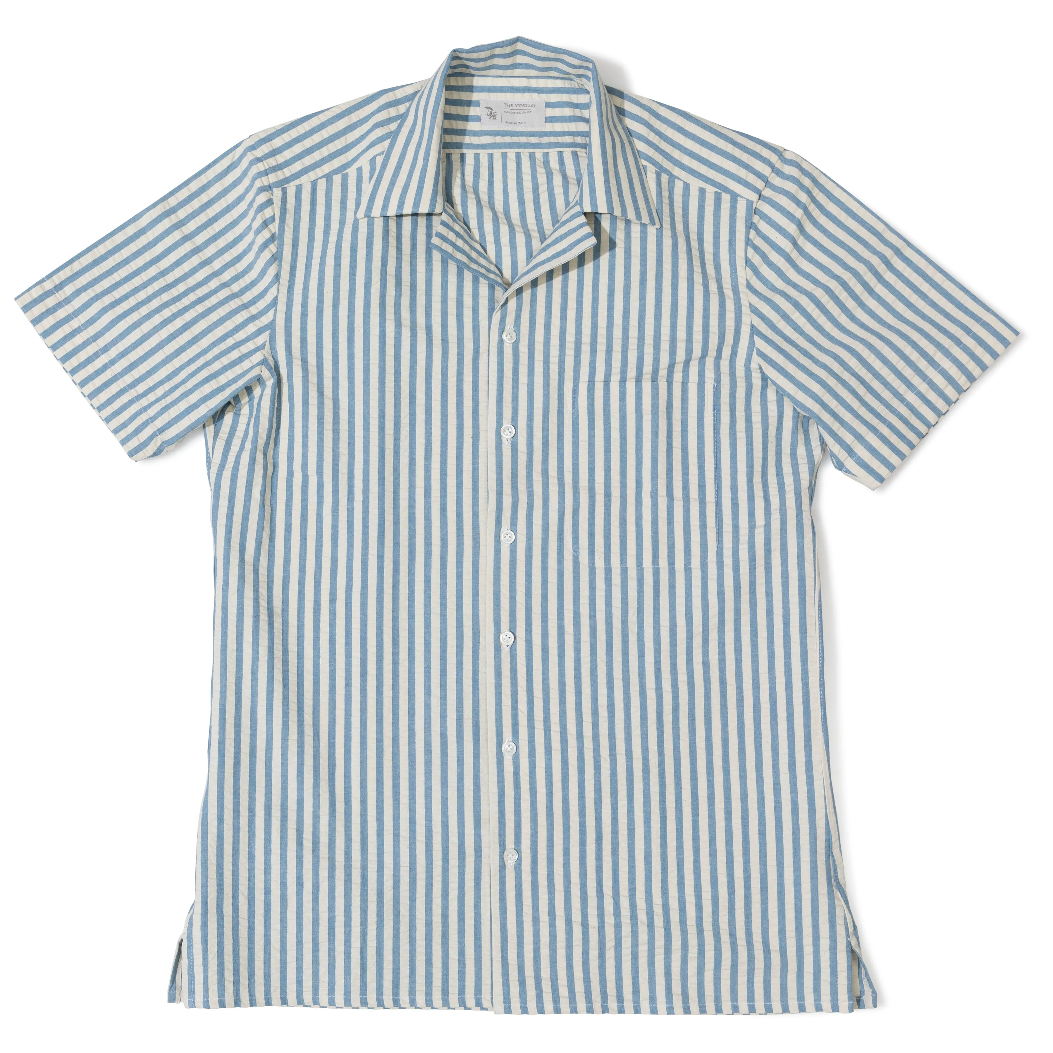 Cotton Seersucker Wide Stripe Summer Shirt