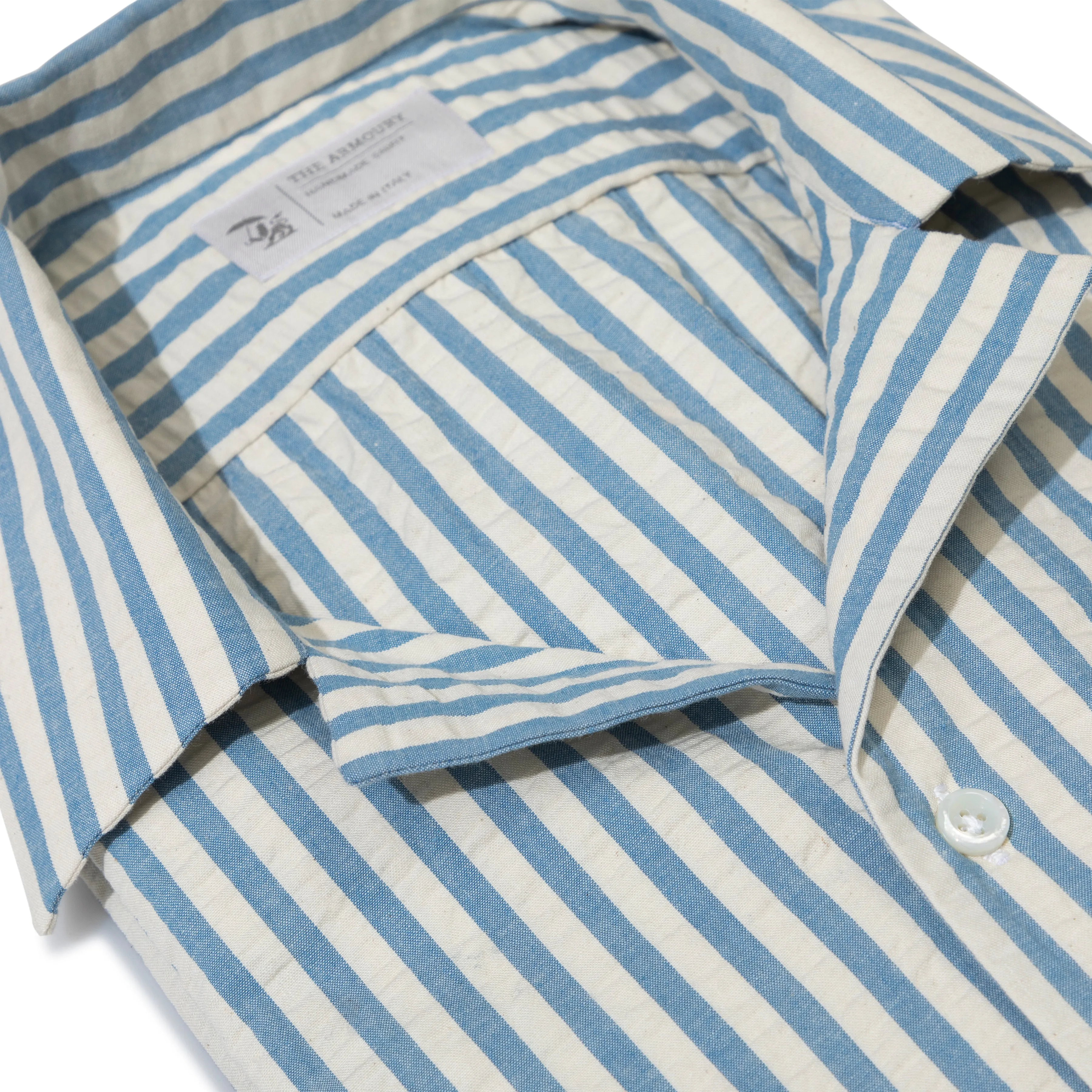Cotton Seersucker Wide Stripe Summer Shirt