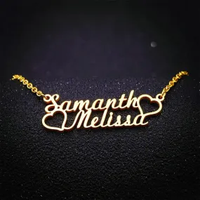 Couple Two Hearts Name Necklace