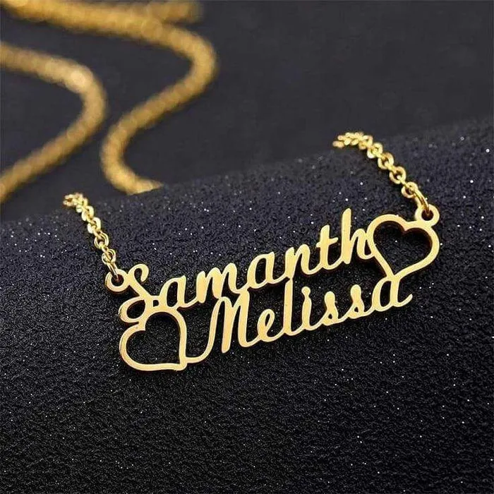 Couple Two Hearts Name Necklace
