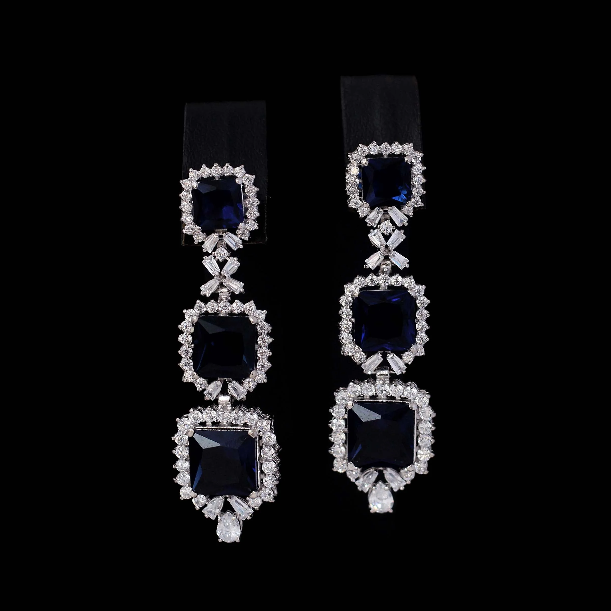 Earrings in Blue Onyx and Zircons