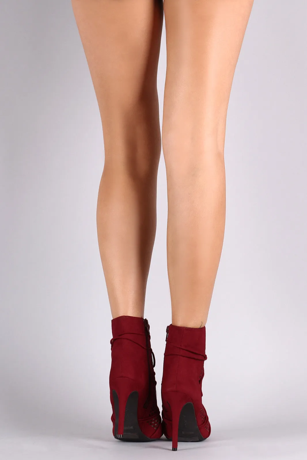 Giovanni - Suede Lattice Open Toe Stiletto Booties