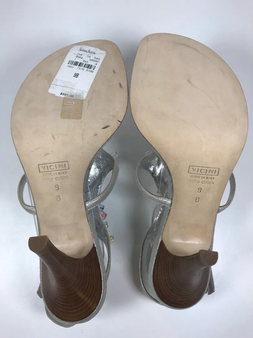 GIUSEPPE ZANOTTI Silver Slingback Open Toe Heel with Multi Color Beads Size 9