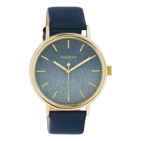 Gold coloured OOZOO watch with blue leather strap - C10938