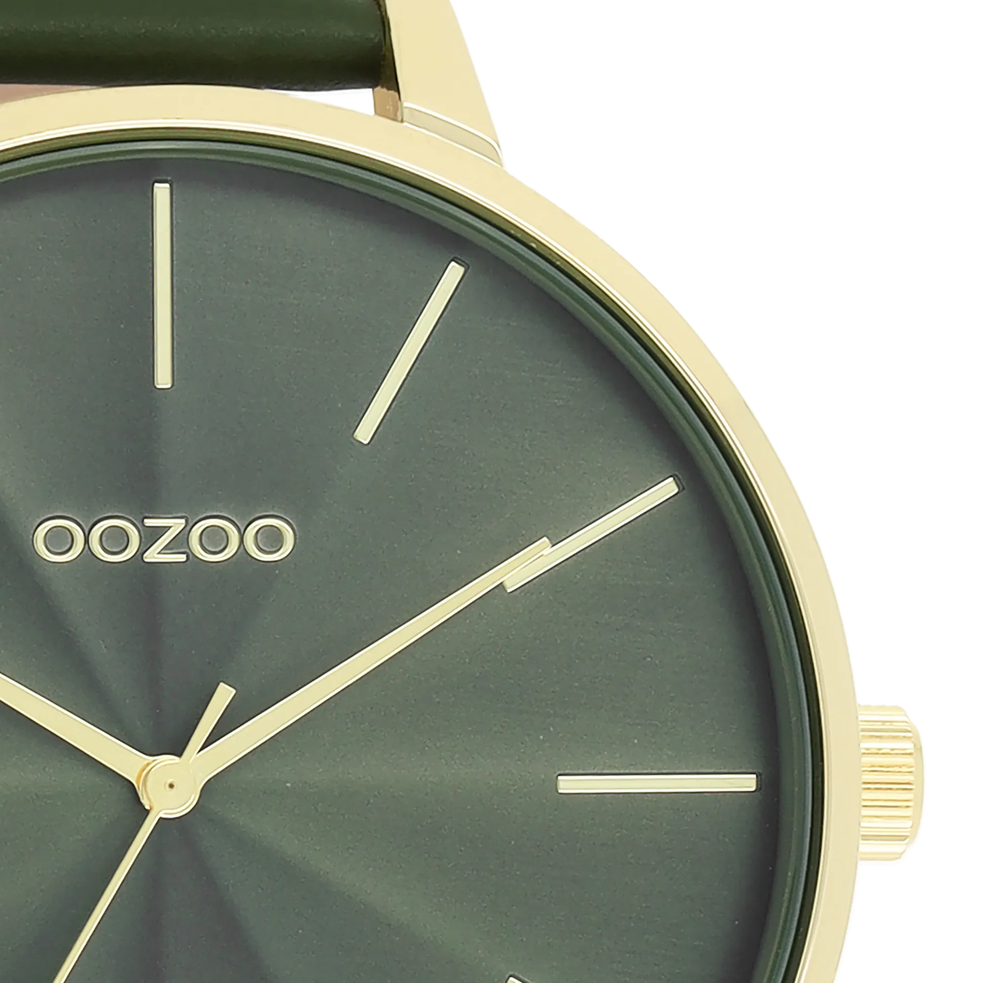 Gold coloured OOZOO watch with forest green leather strap - C11257
