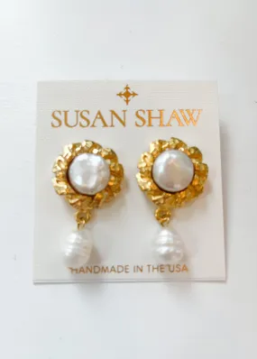 Gold Round Coin With Pearl Earring