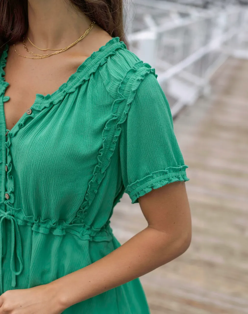 Grace & Lace Lola Frilly Button Front Top - Spring Green
