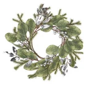 Green Foliage  & Silver Bead Candle Wreath