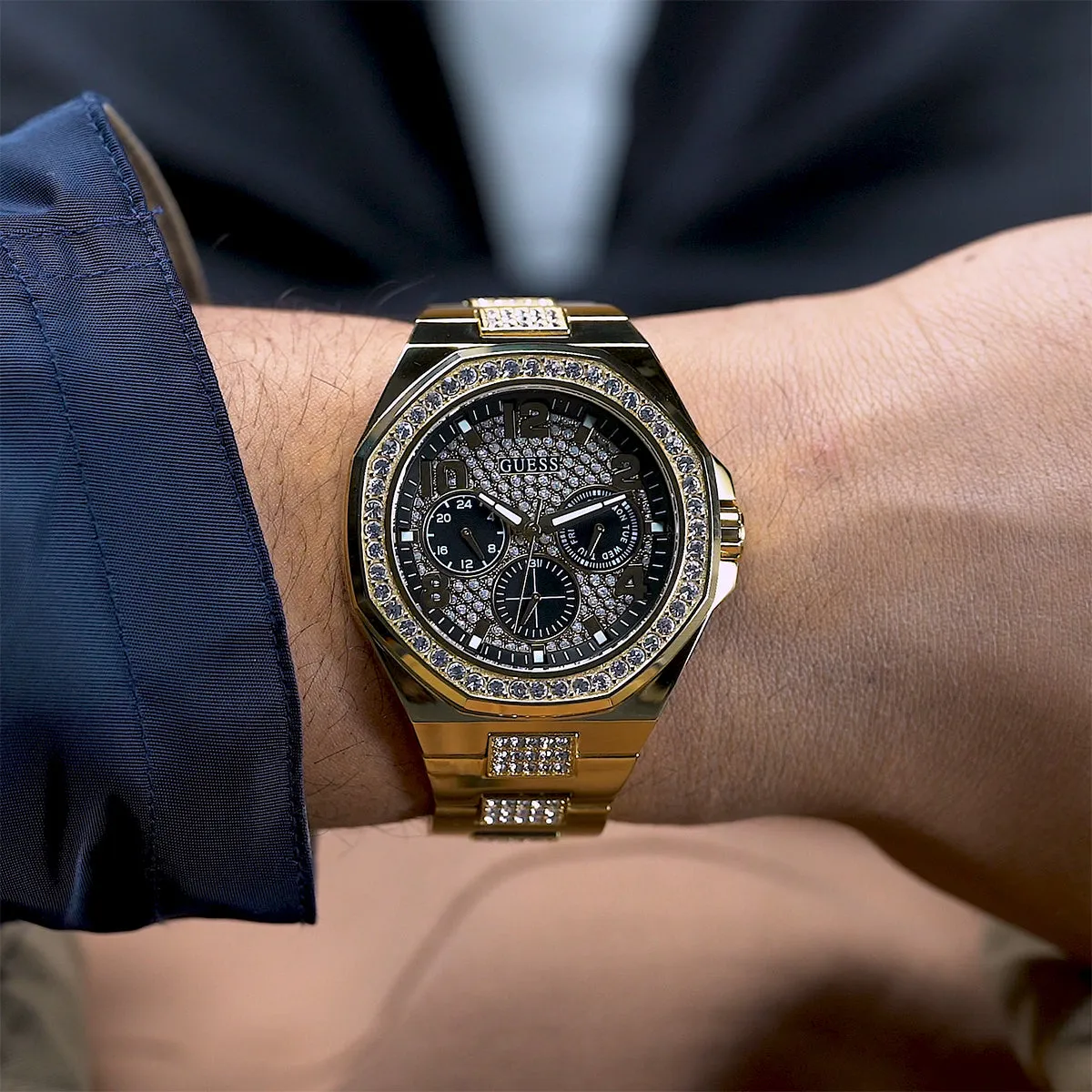GUESS Mens Gold Tone Multi-function Watch