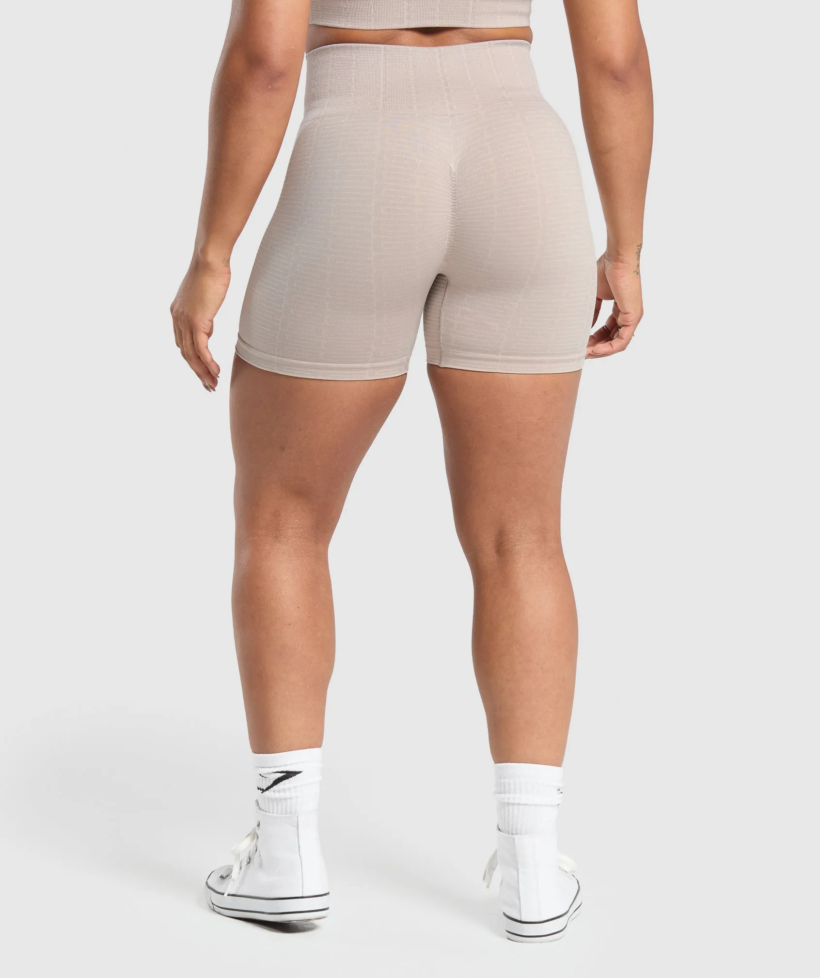 Gymshark Adapt Monogram Seamless Shorts - Stone Pink/Ecru White