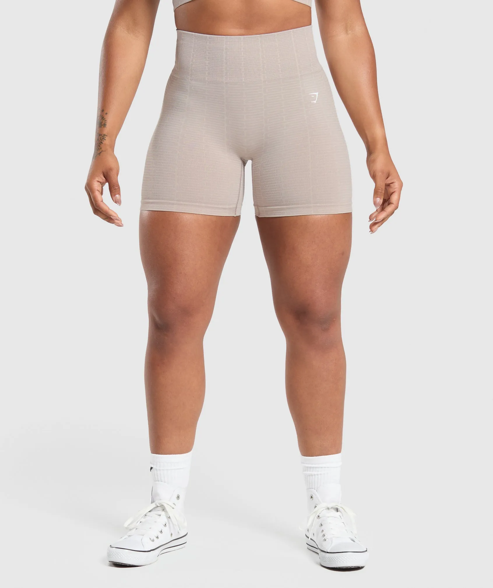 Gymshark Adapt Monogram Seamless Shorts - Stone Pink/Ecru White
