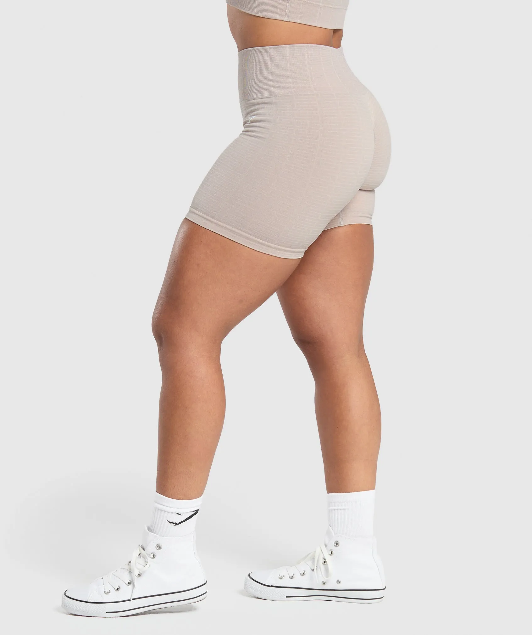Gymshark Adapt Monogram Seamless Shorts - Stone Pink/Ecru White