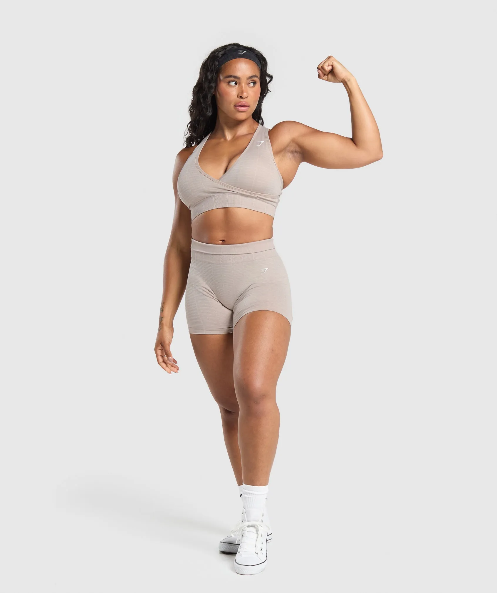 Gymshark Adapt Monogram Seamless Shorts - Stone Pink/Ecru White