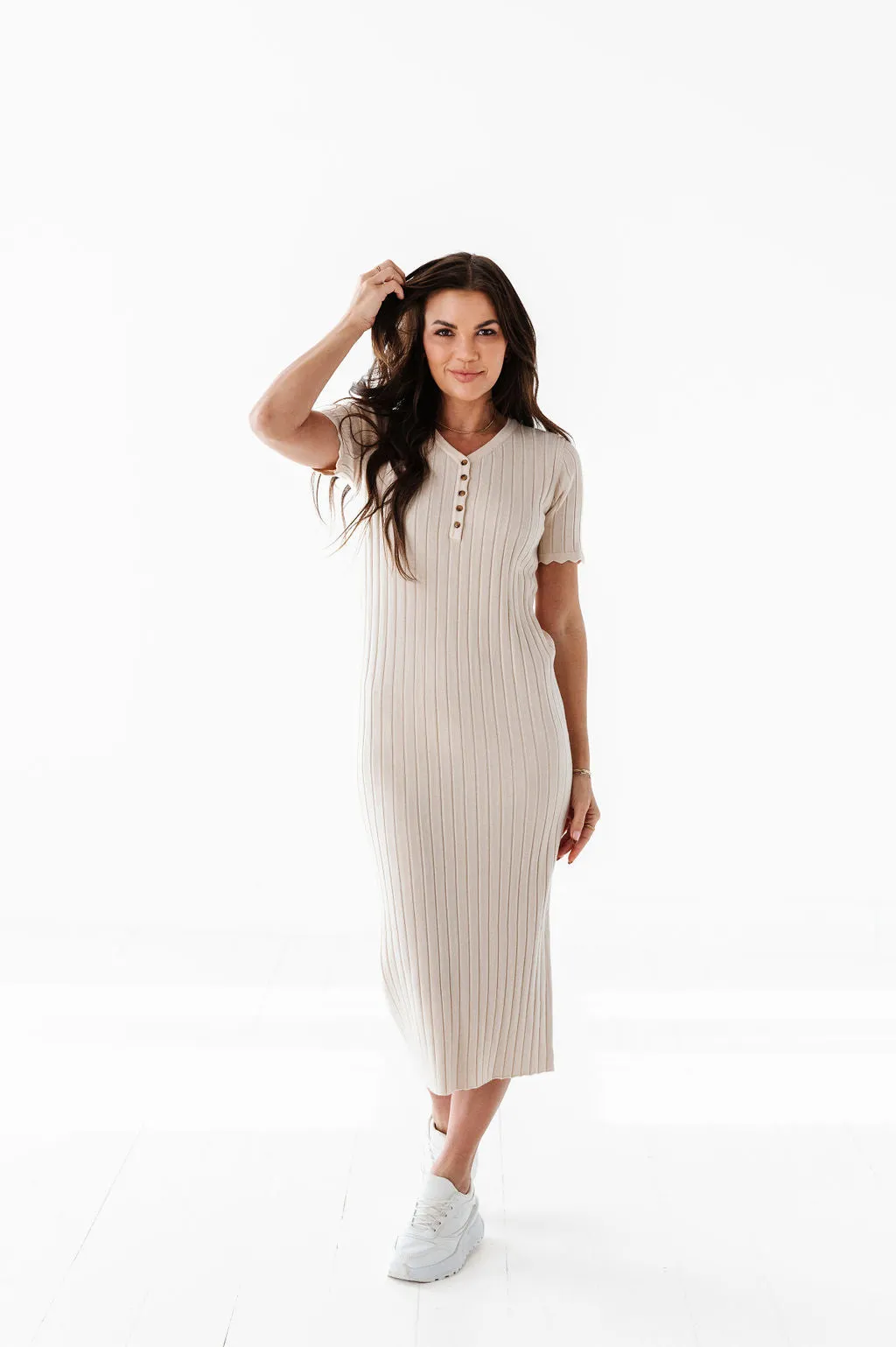 Harper Short Sleeve Dress in Oatmeal