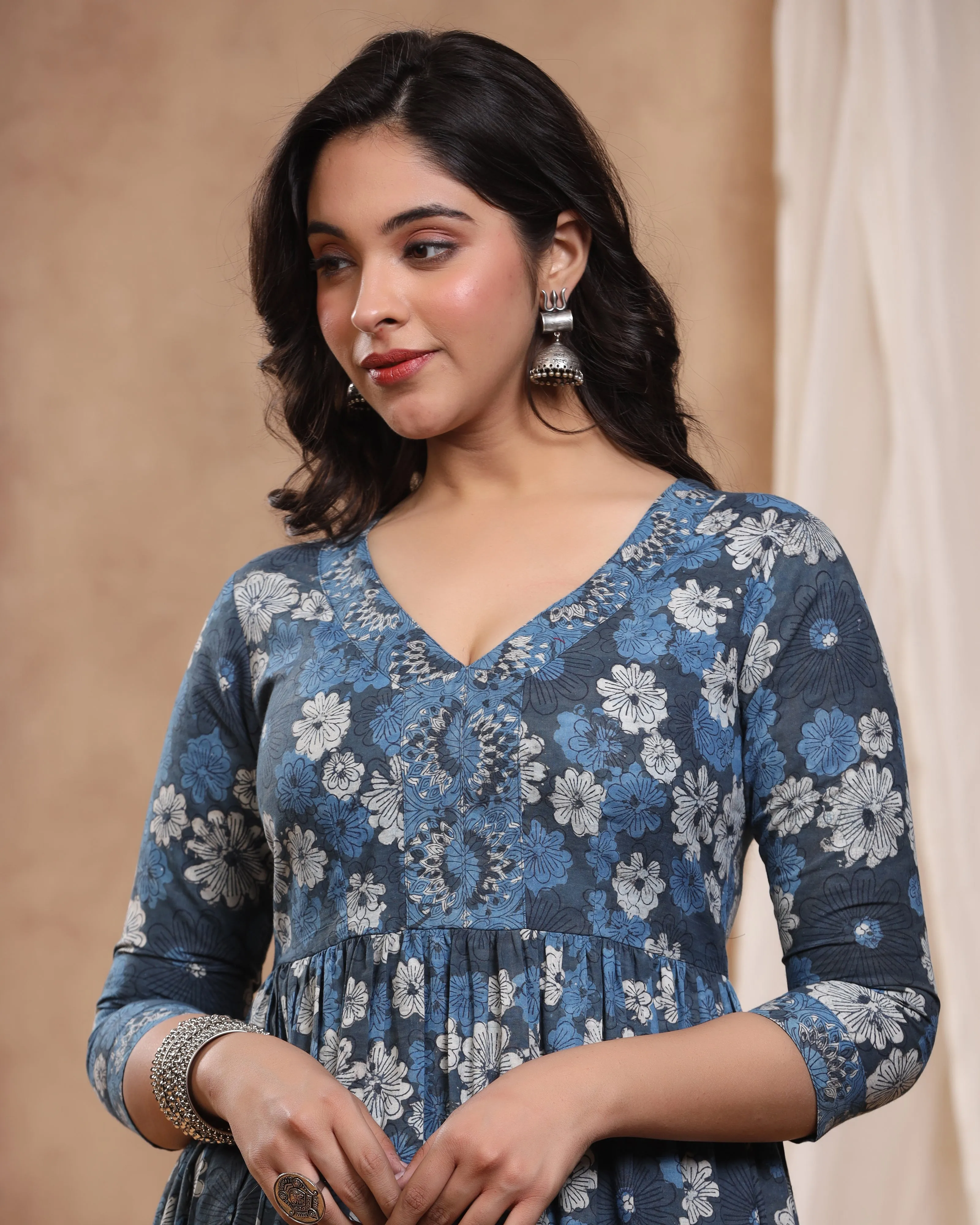 Indigo Kashish Dabu Baisa Hand Block Printed Cotton Gathered Kurti