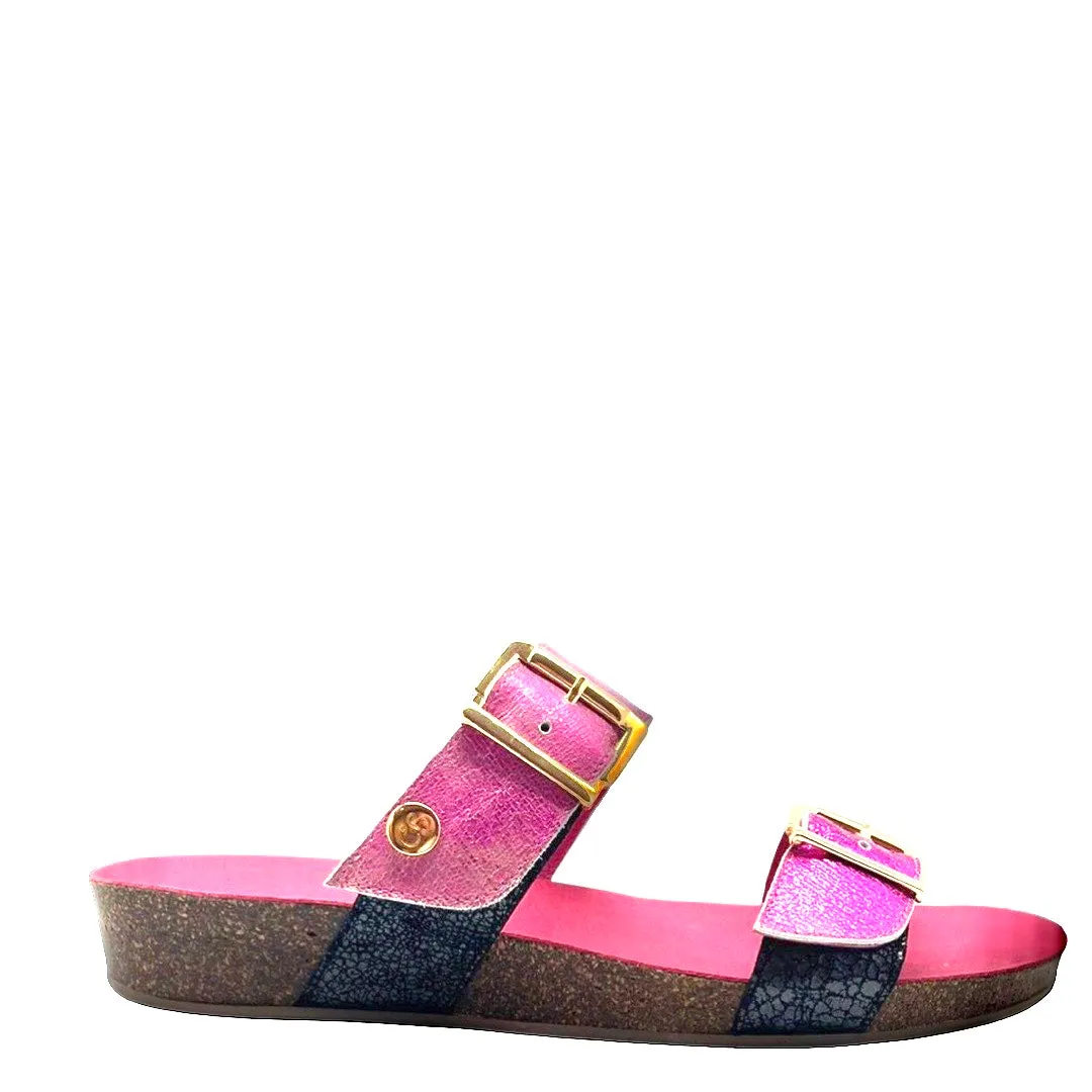 Je T'aime - Fuchsia Crack flat cork sandal
