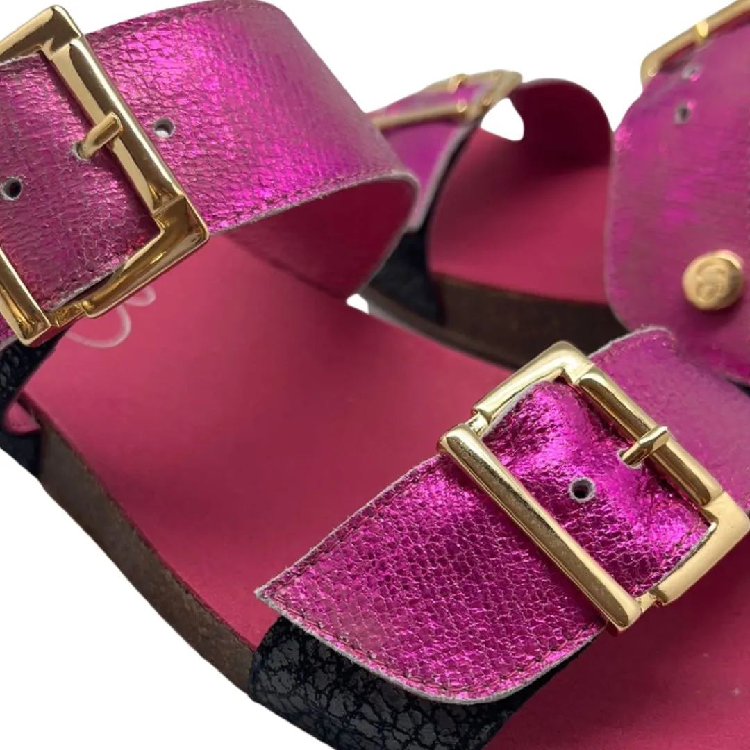 Je T'aime - Fuchsia Crack flat cork sandal