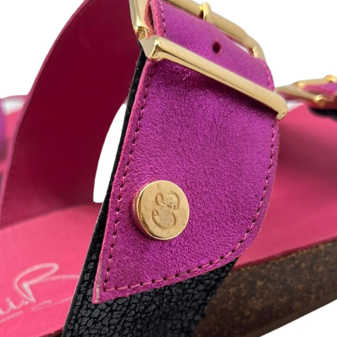 Je T'aime - Fuchsia Crack flat cork sandal
