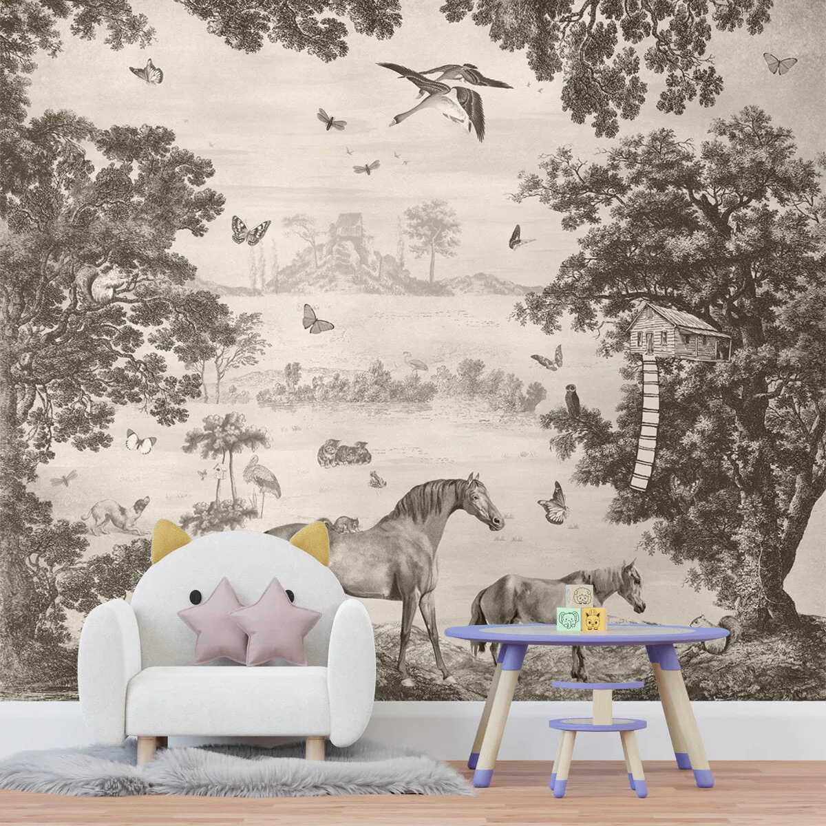 Jungle Dreams, Sketchy Jungle Paradise Wallpaper for Kids