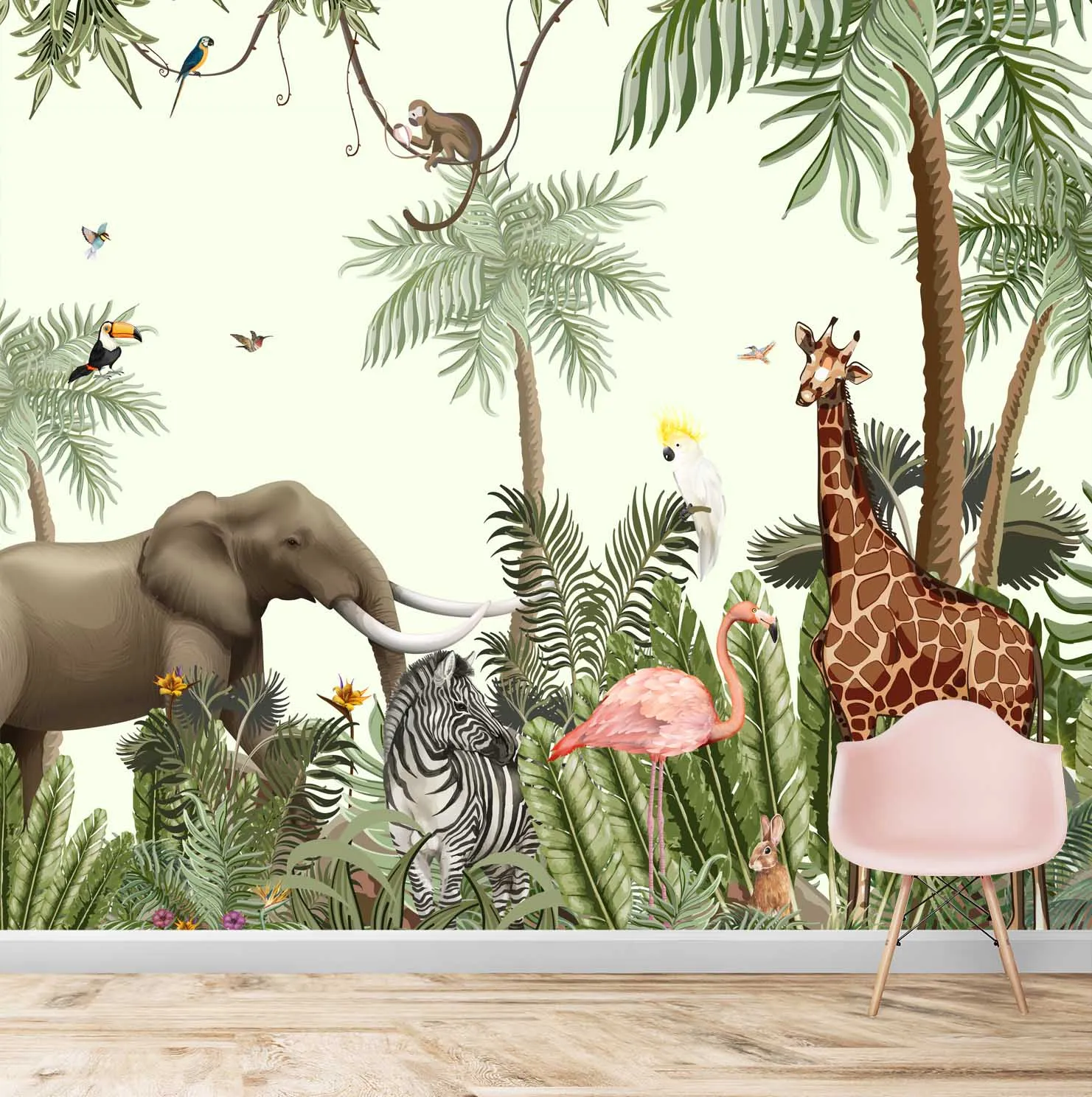 Jungle Theme Animals Wallpaper for Kids Room Walls, Customised