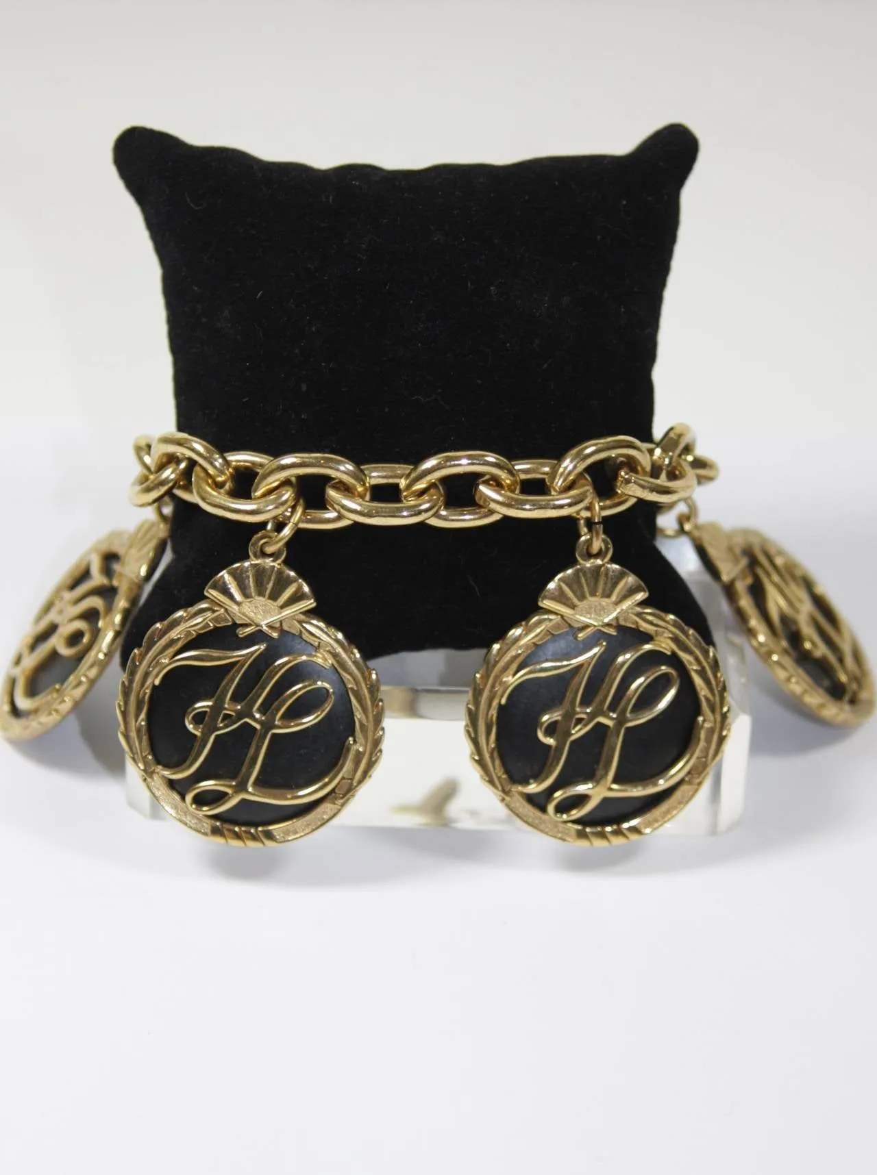 KARL LAGERFELD 1980s Gold Tone Charm Bracelet with Toggle Closure