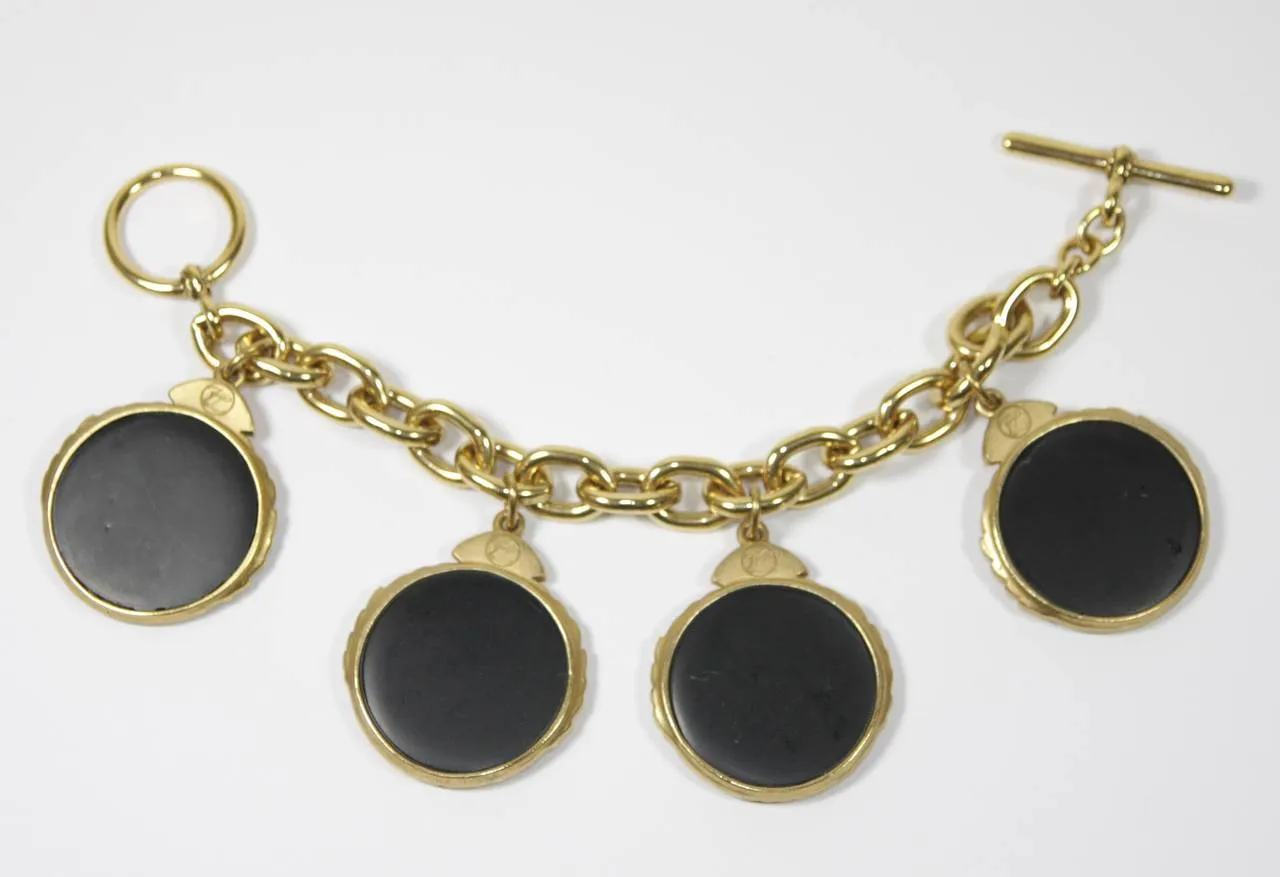 KARL LAGERFELD 1980s Gold Tone Charm Bracelet with Toggle Closure