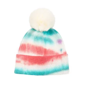 Kids Tie-Dye Beanie With Faux Fur Pom