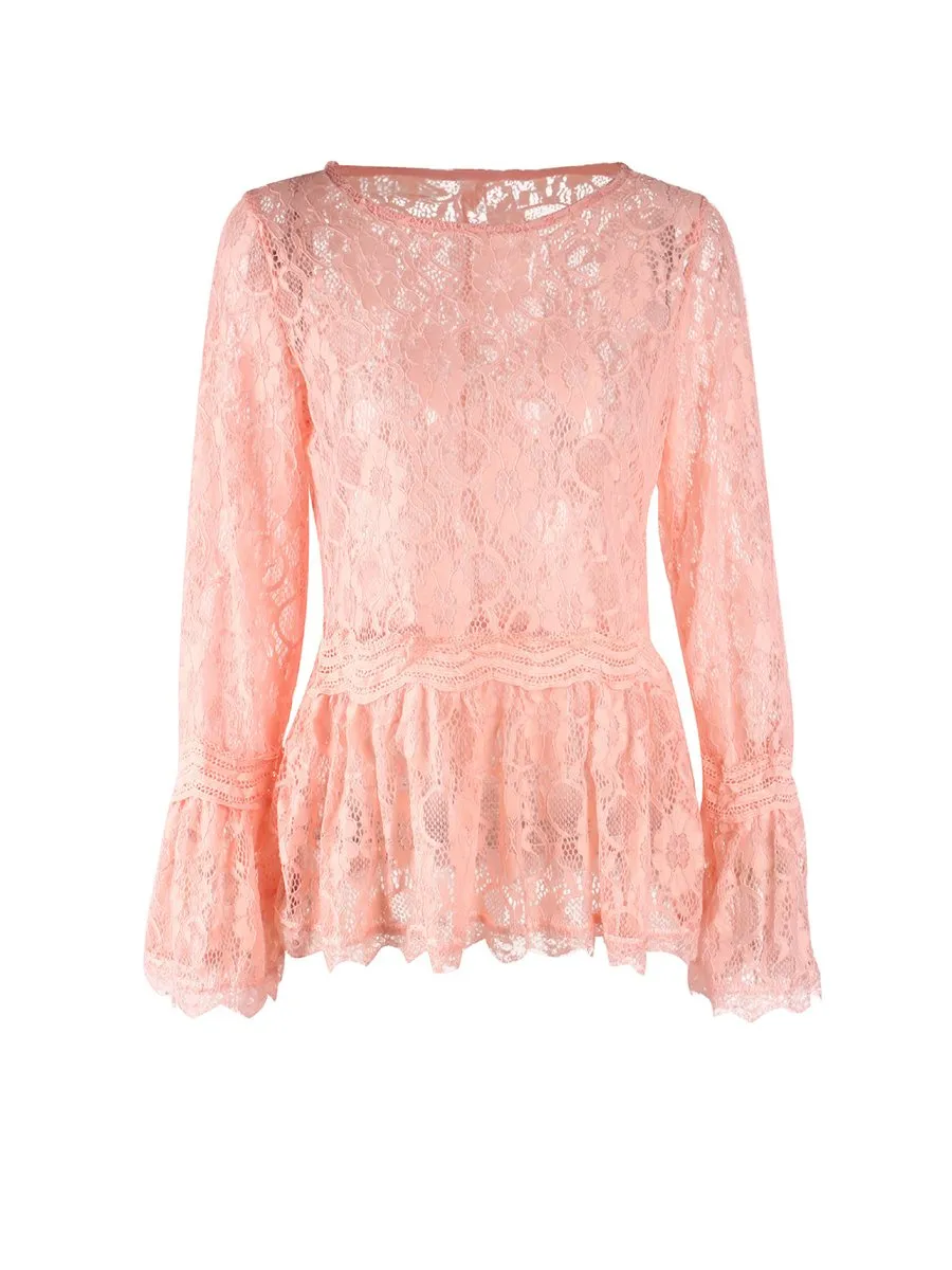Lace Long Sleeves Round Neck Top