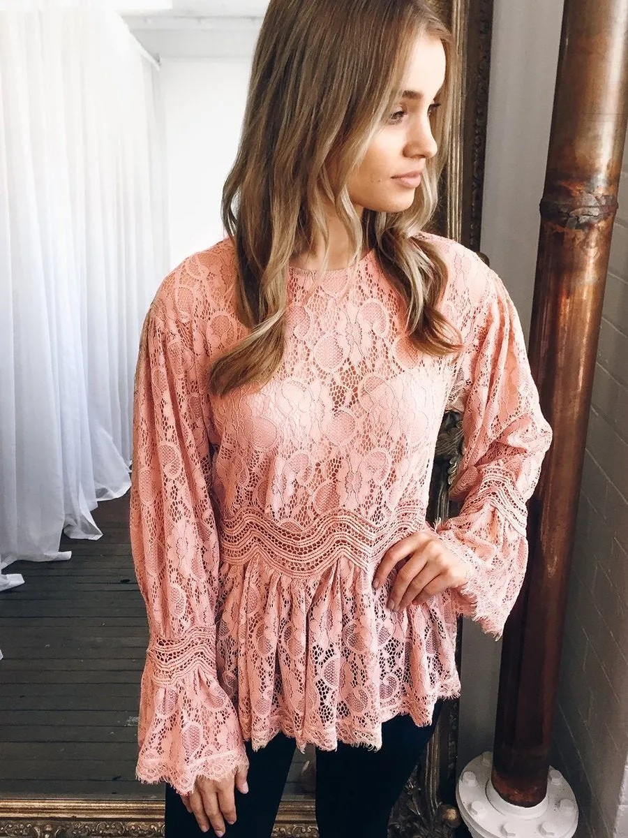 Lace Long Sleeves Round Neck Top