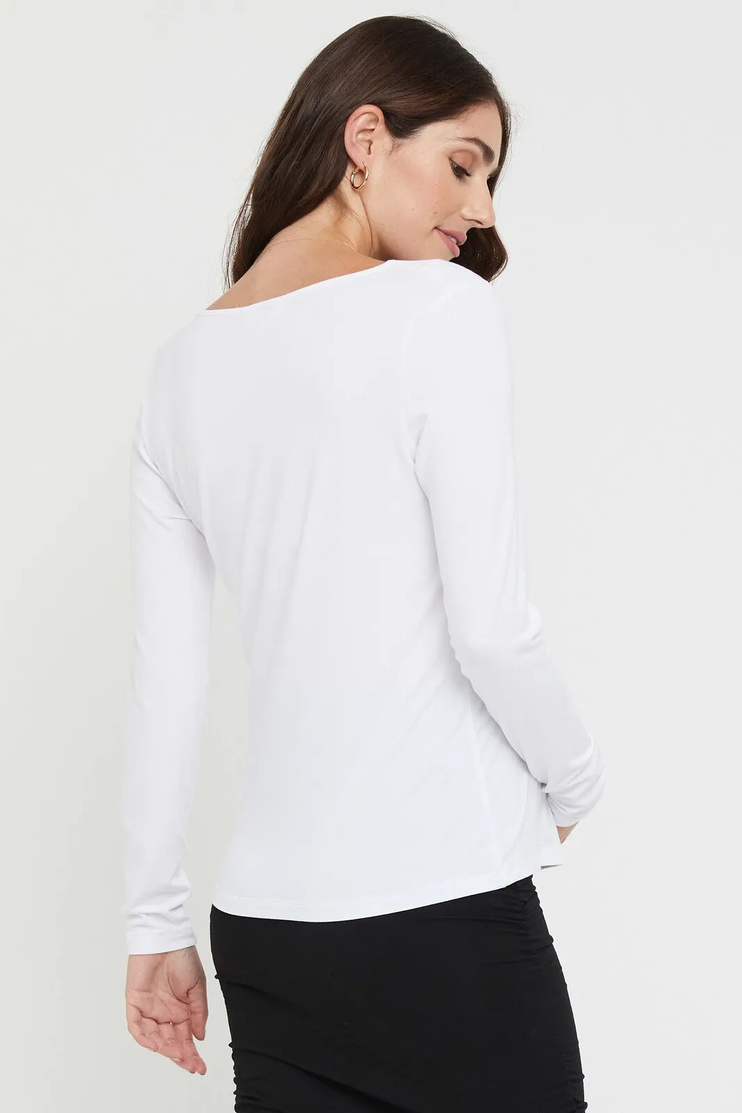 Long Sleeve Cowl Neck Top - White