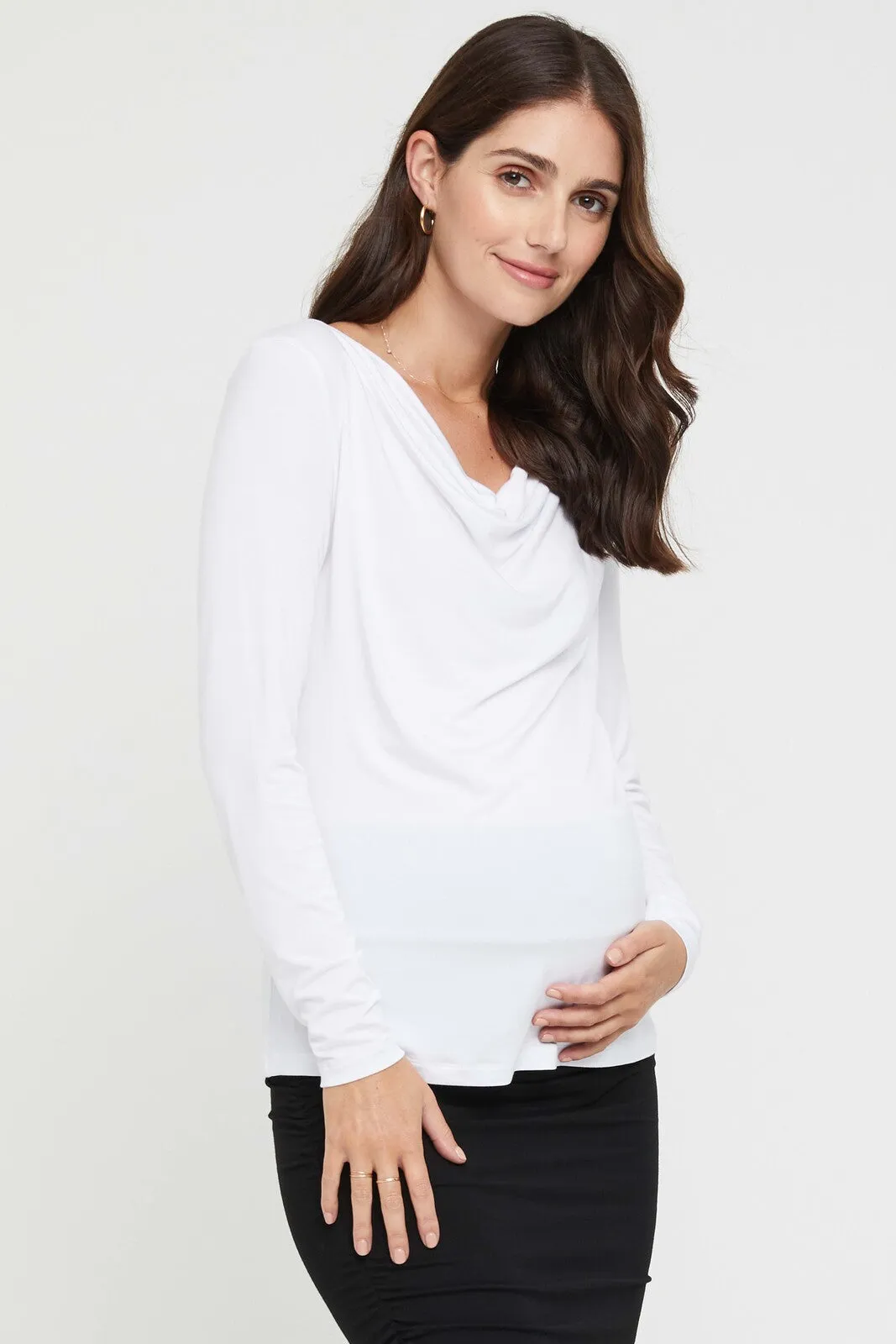 Long Sleeve Cowl Neck Top - White