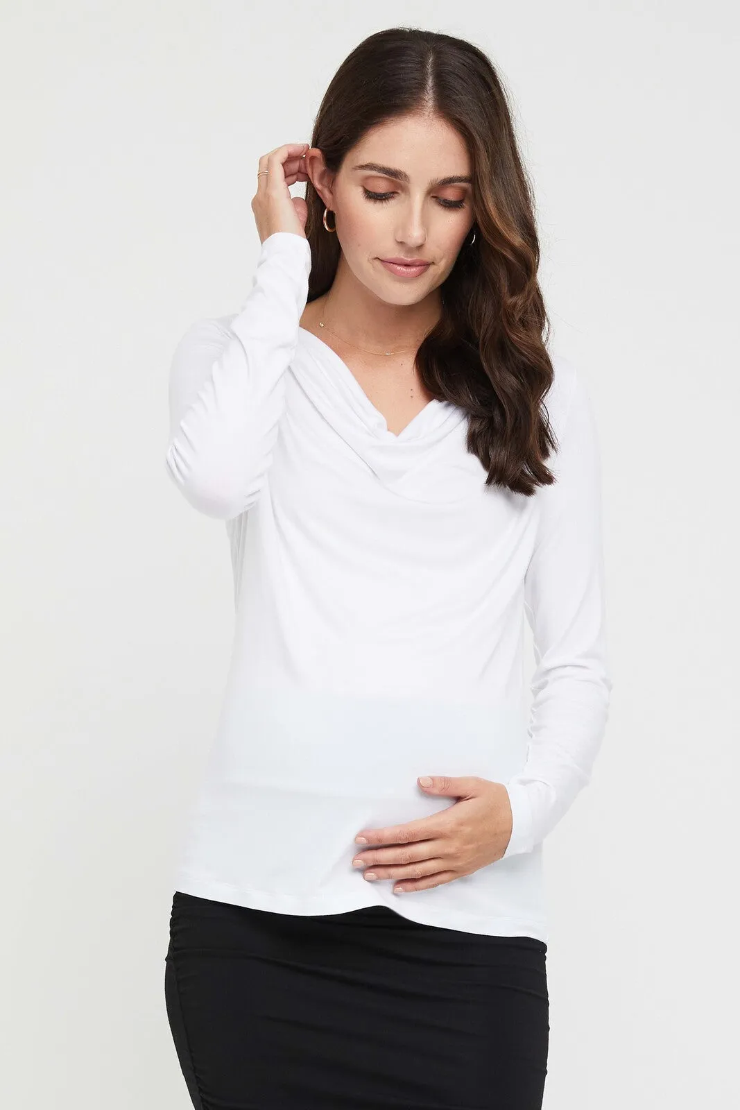 Long Sleeve Cowl Neck Top - White