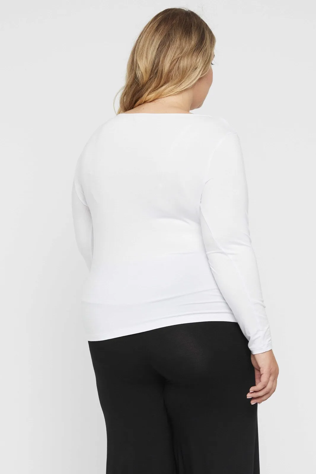 Long Sleeve Cowl Neck Top - White