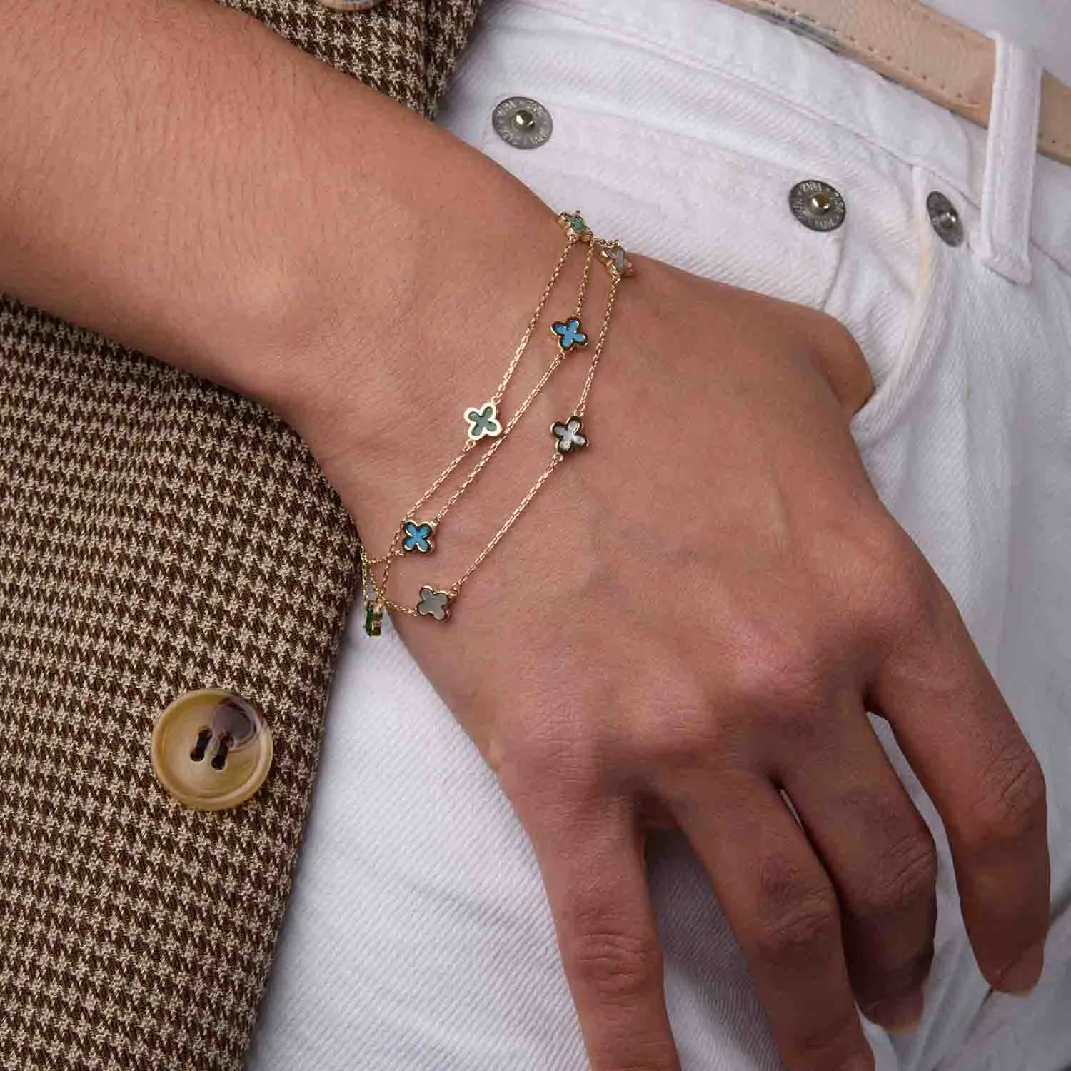Lucky Clover Gold Station 9K Gold Bracelet