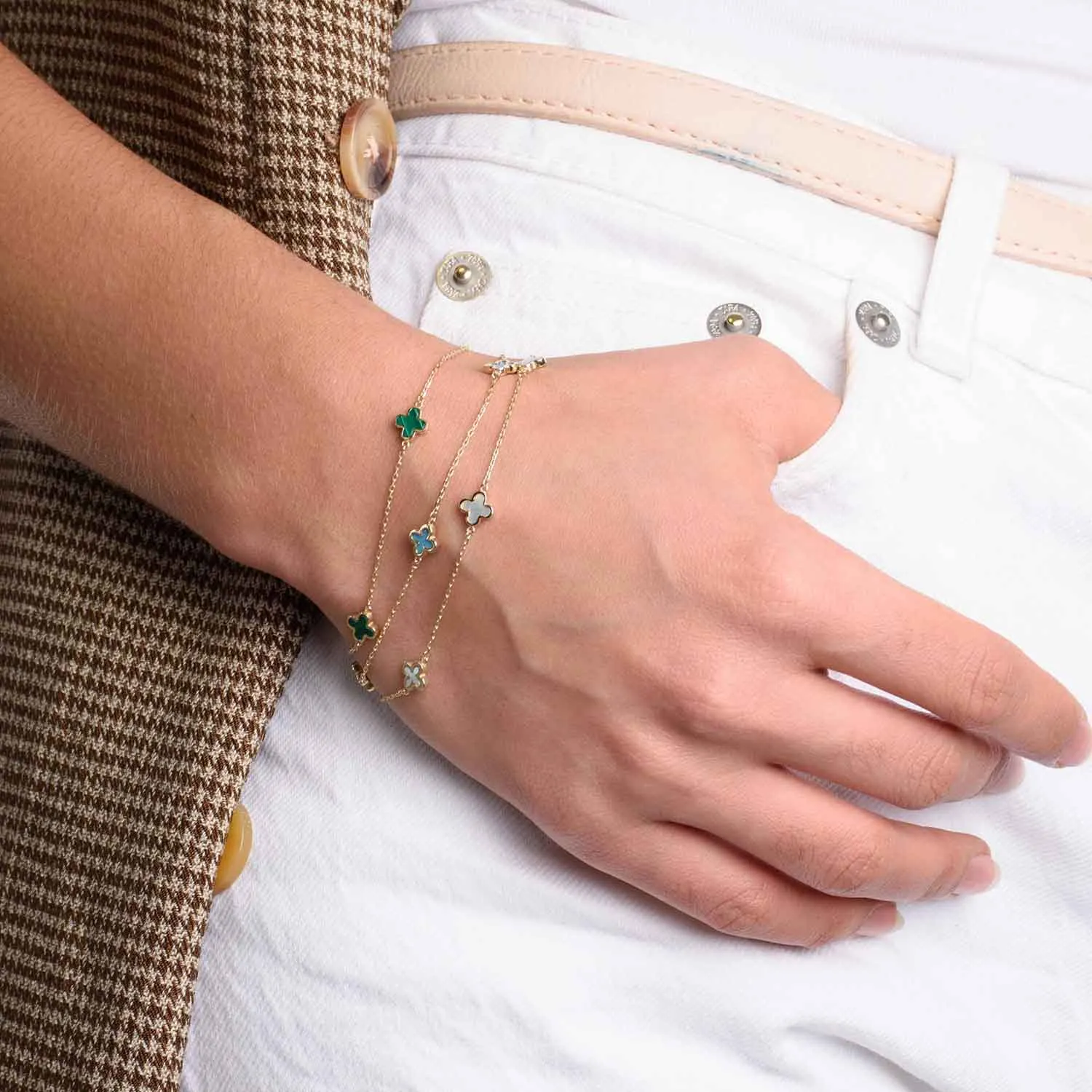 Lucky Clover Gold Station 9K Gold Bracelet