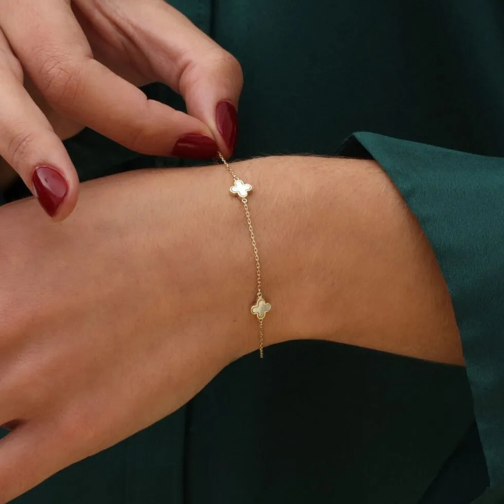 Lucky Clover Gold Station 9K Gold Bracelet