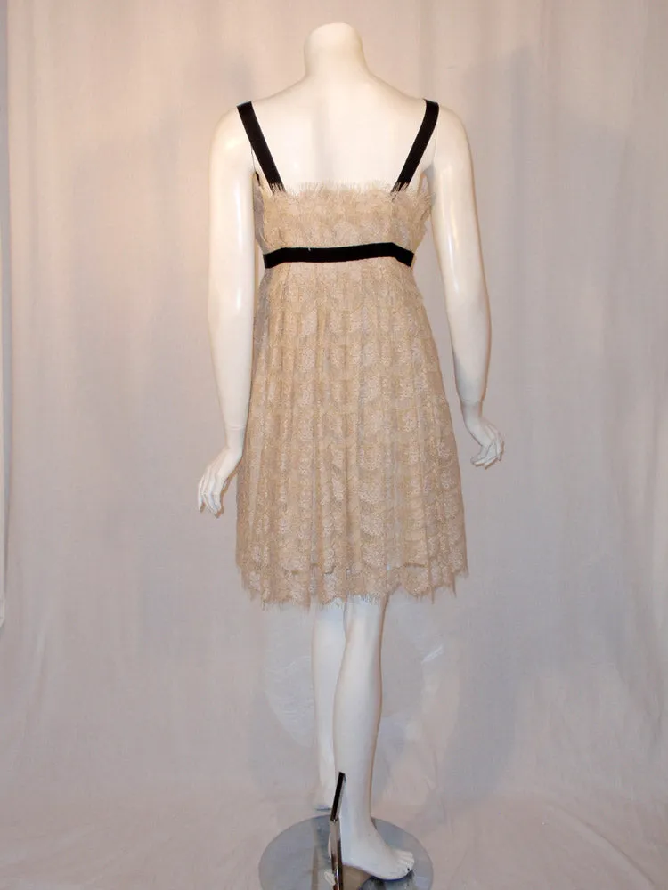 MARCHESA Cream Lace Cocktail Dress with Black Bow Size 12