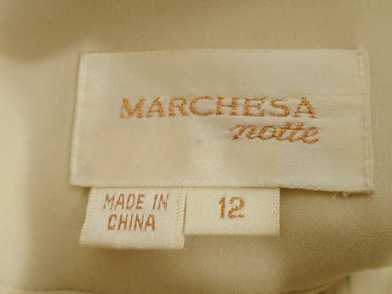 MARCHESA Cream Lace Cocktail Dress with Black Bow Size 12