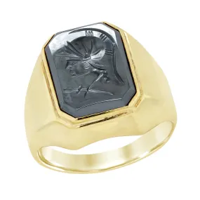MEN'S YELLOW GOLD FASHION RING WITH HEMATITE INTAGLIO