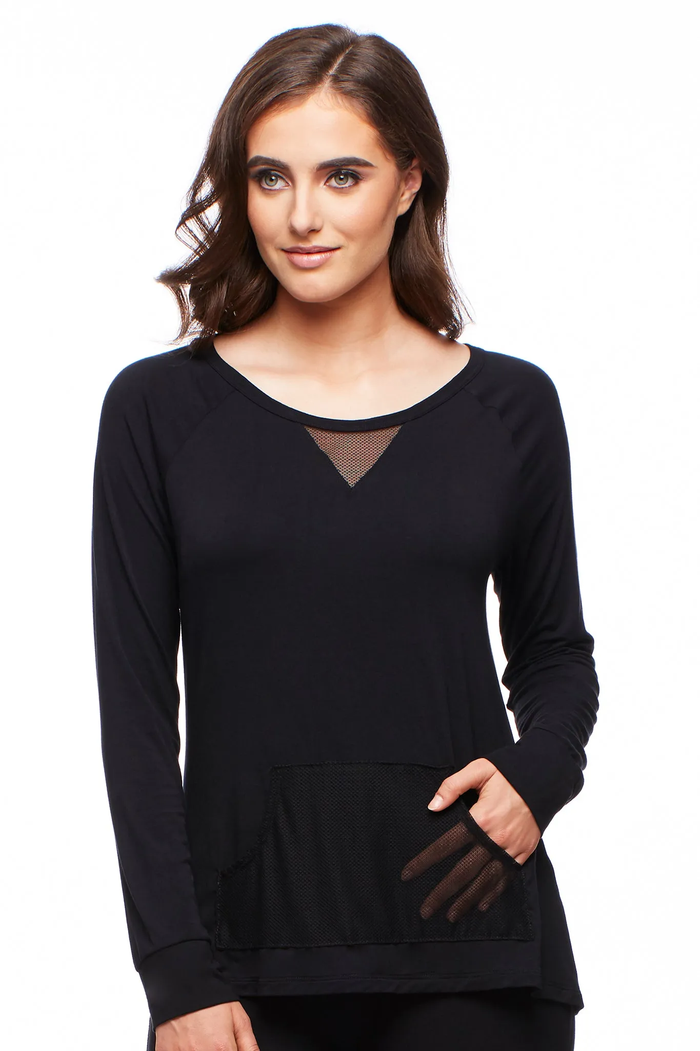 Mesh Insert Long Sleeve Top