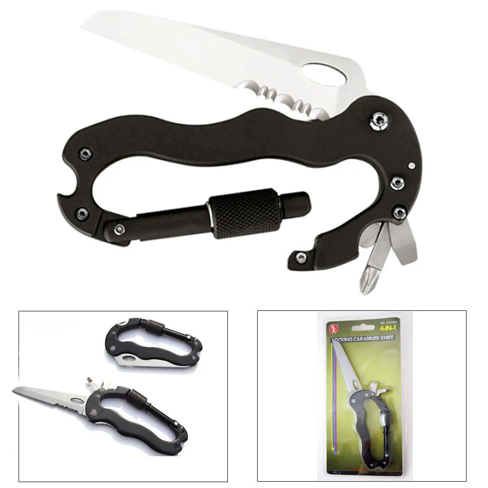 Multi Function Hiking Rock Climbing Survival Gear Screwgate Carabiner Knife New
