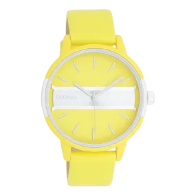 Neon yellow/gold coloured OOZOO watch with neon yellow leather strap - C11191