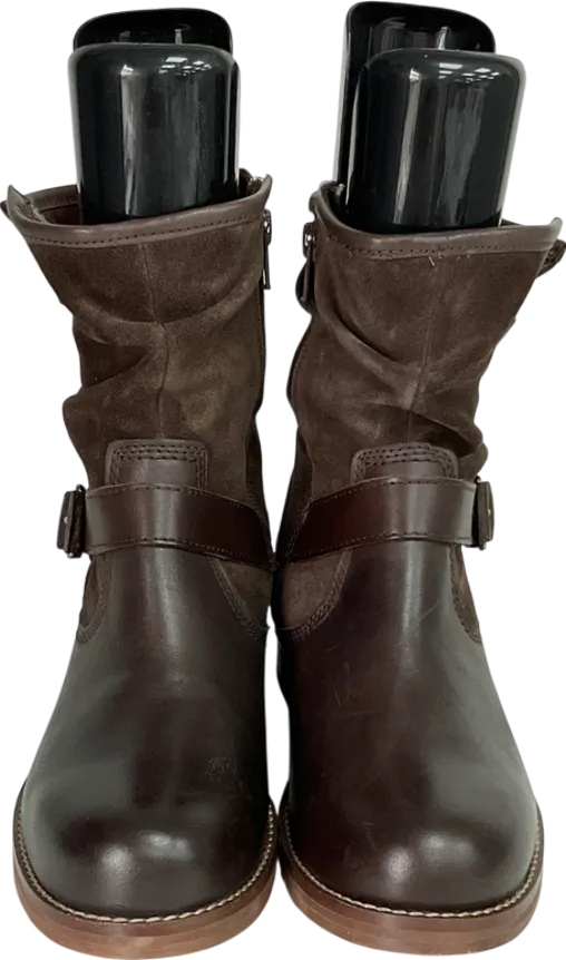 Next Brown Extra Wide Fit Forever Comfort® Leather Slouch Ankle Boots UK 4 EU 37 👠