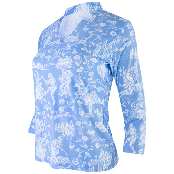 Notch Collar V-Neck Tee in Celeste Provencal