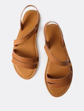 Open Toe Wrap Over Sandals TAN