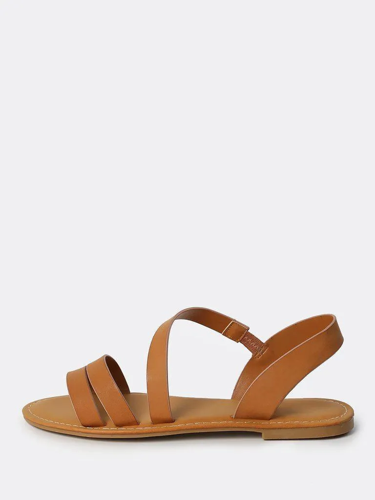 Open Toe Wrap Over Sandals TAN