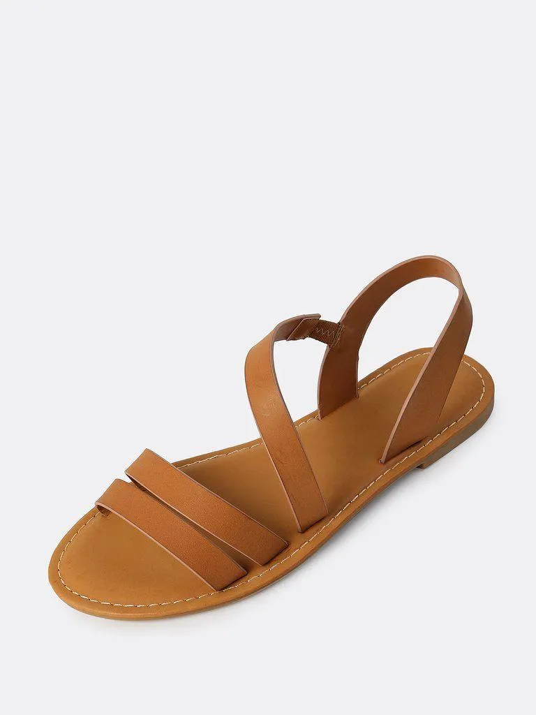 Open Toe Wrap Over Sandals TAN